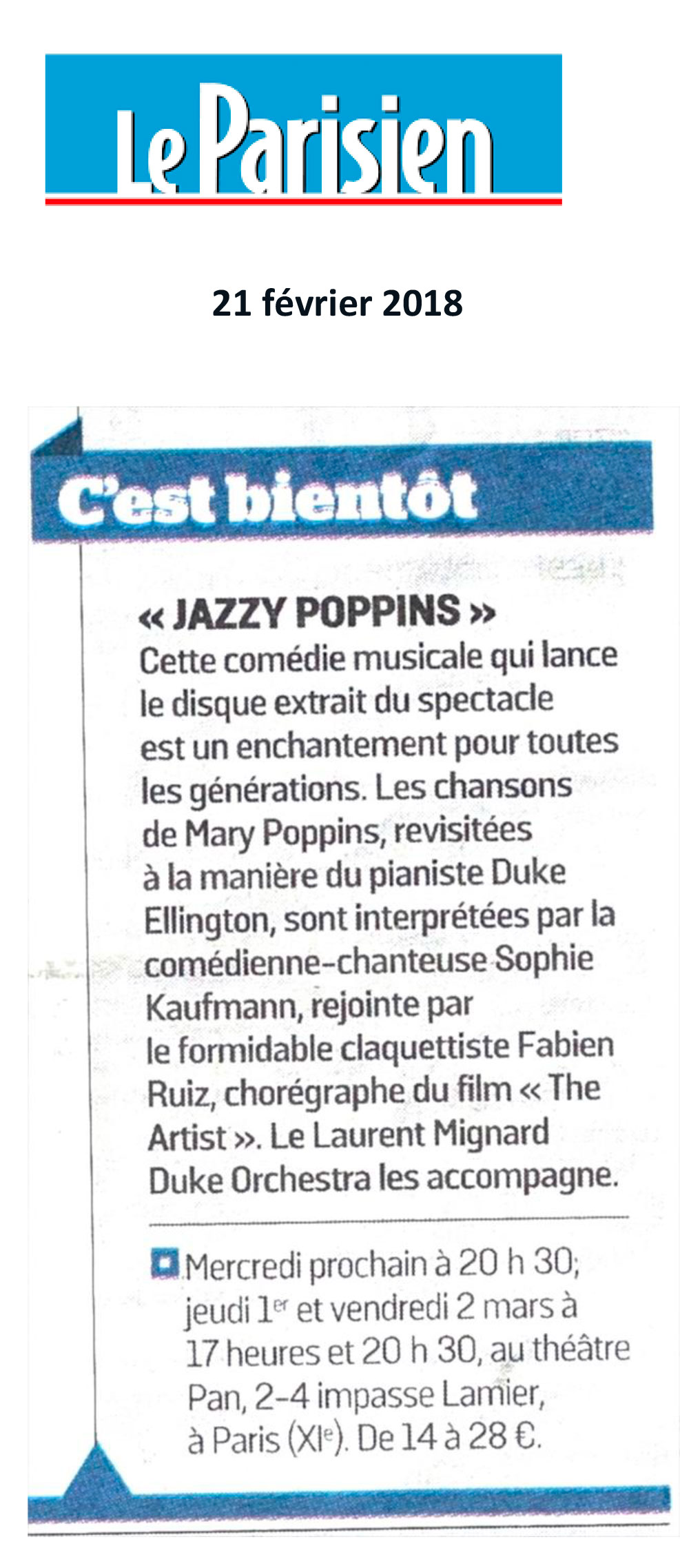Le Parisien – Février 2018 – Jazzy Poppins